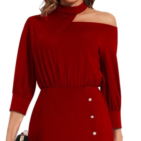 🌹🆕 Elegant Red Off-Shoulder One Shoulder Dress Small Christmas dress - Picture 6 of 8